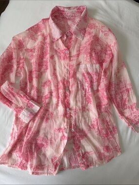 Sheer Pink Toile Button-Up Shirt L